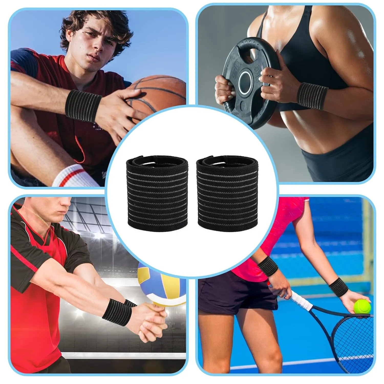 2 PCS Elastic Wrist Support Band Wrap Breathable Wrist Brace Adjustable Wrist Straps Support Relieves Wrist Pain Arthritis Tendonitis Sports Use for Men and Women Right & Left (Black)