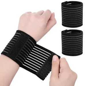 2 PCS Elastic Wrist Support Band Wrap Breathable Wrist Brace Adjustable Wrist Straps Support Relieves Wrist Pain Arthritis Tendonitis Sports Use for Men and Women Right & Left (Black)