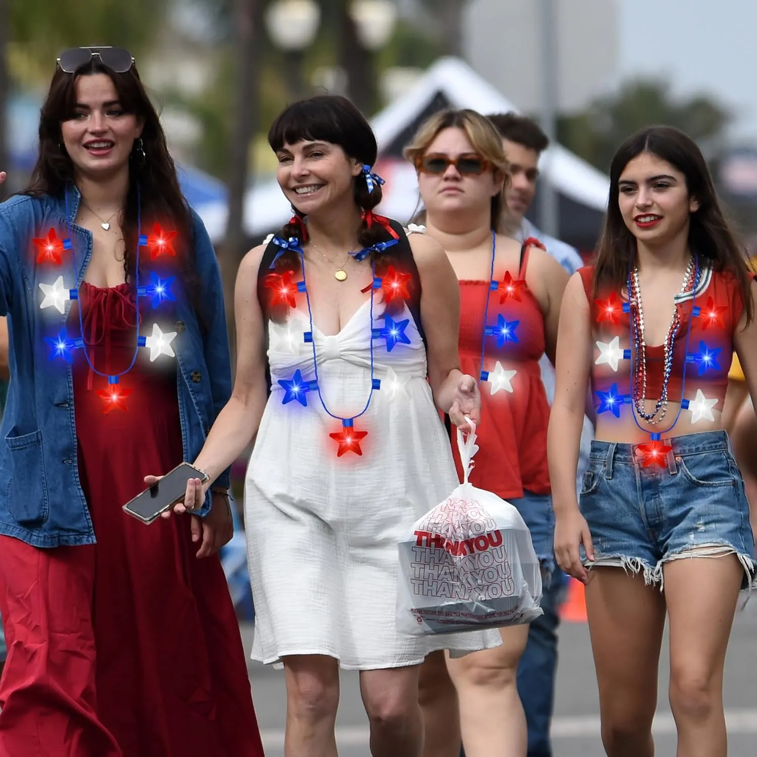 4th of July Necklace Accessories, 3PCS Fourth of July Light up Necklaces, Patriotic Independence Day 7 Bulb Red Blue White Stars Accessories, Glow Necklace for Memorial Day Parades Party Favors Supplies