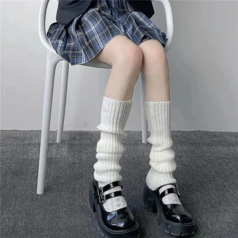 70CM Lengthened Leg Warmers Women's Lolita Long Socks JK College Style Knitted Warm Socks Autumn Winter Over Knee Boot Cuffs
