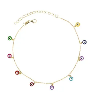 AF-10/G - Multi Coloured Evil Eye Ankle Bracelet