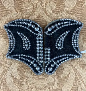 Antique Victorian Black Velvet Metal Cut Steel Butterfly Belt Buckle