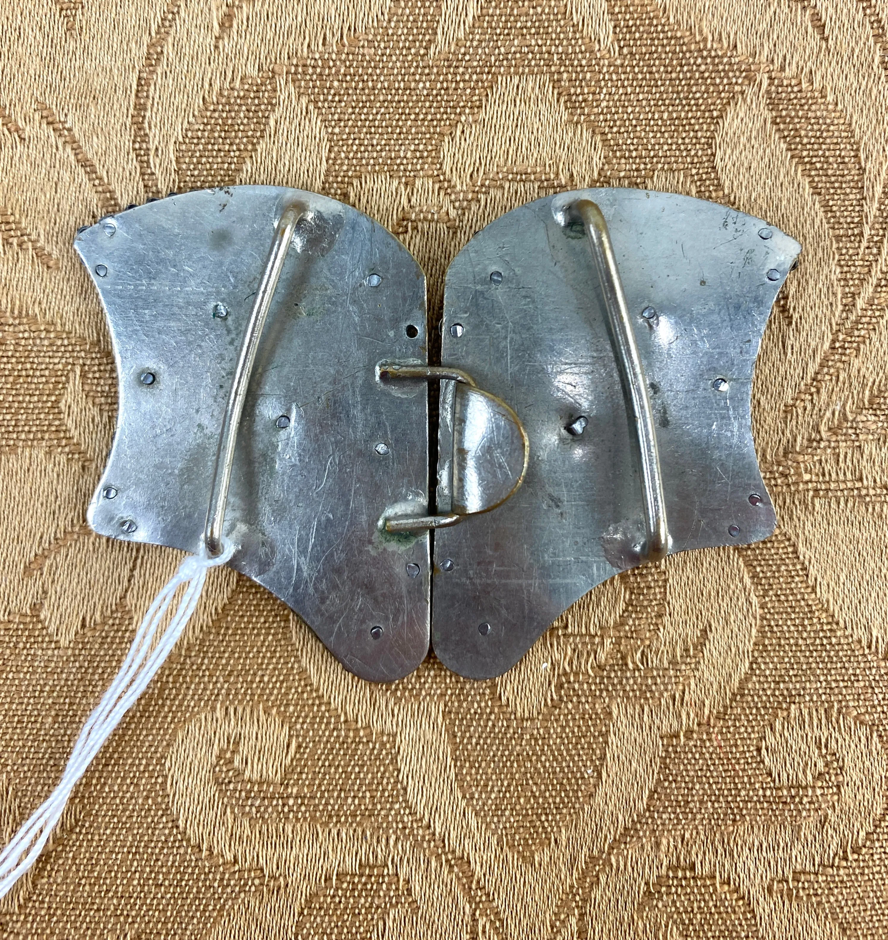 Antique Victorian Black Velvet Metal Cut Steel Butterfly Belt Buckle