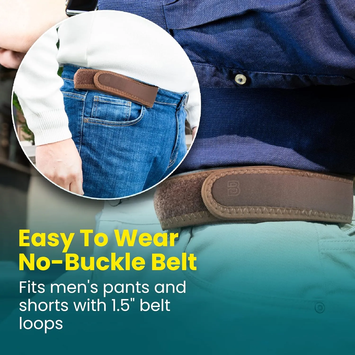 BeltBro Pro For Men  Next Generation BeltPro Buckle-Free Elastic Belt With Ultra-Soft Edge Padding - Fits 1.5 IN Belt Loops