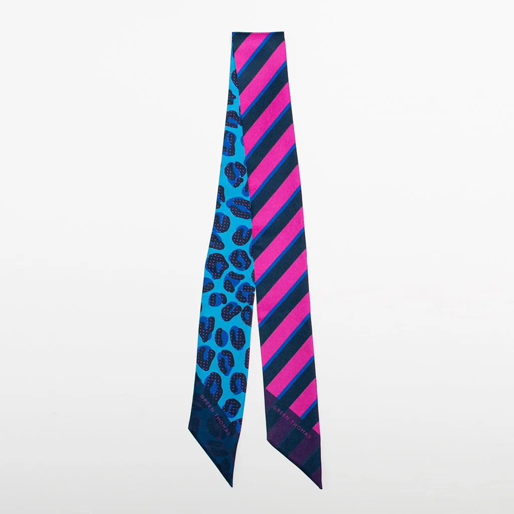 BIG CAT SILK RIBBON SCARF PINK NAVY
