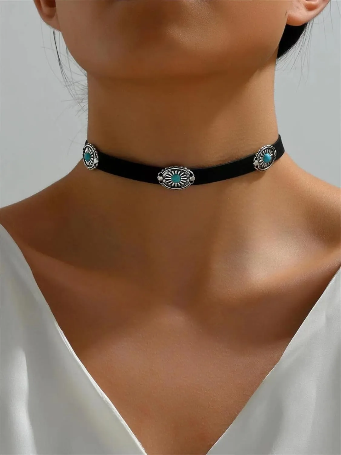 Boho Necklaces for Women - Country Cowgirl & Bohemian Jewelry - Turquoise Western Choker & Vintage Leather Cowboy Hat Necklace