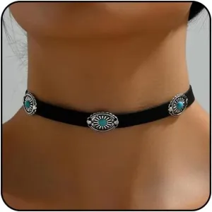 Boho Necklaces for Women - Country Cowgirl & Bohemian Jewelry - Turquoise Western Choker & Vintage Leather Cowboy Hat Necklace
