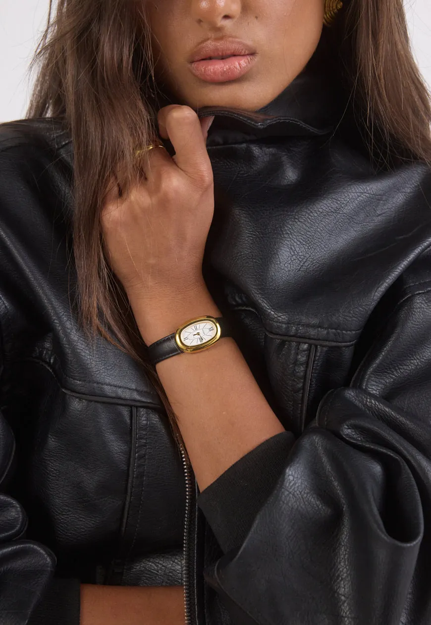 Bridgette Watch | White | Smooth Black