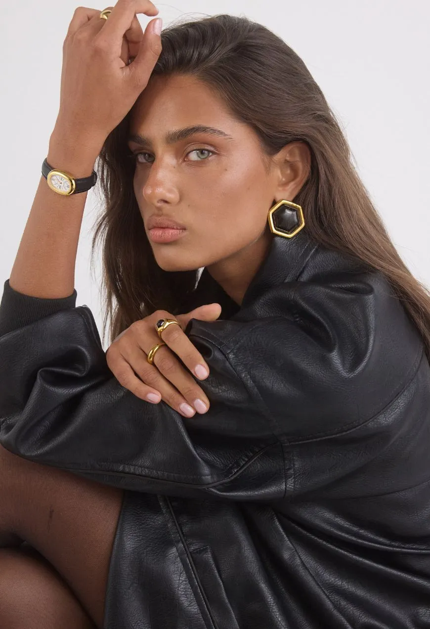 Bridgette Watch | White | Smooth Black