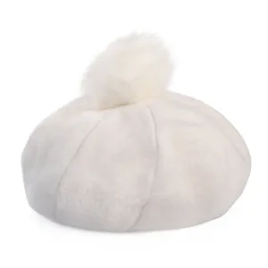 Brixton Hats Natalie Oversized Faux Fur Pom Beret - Off White