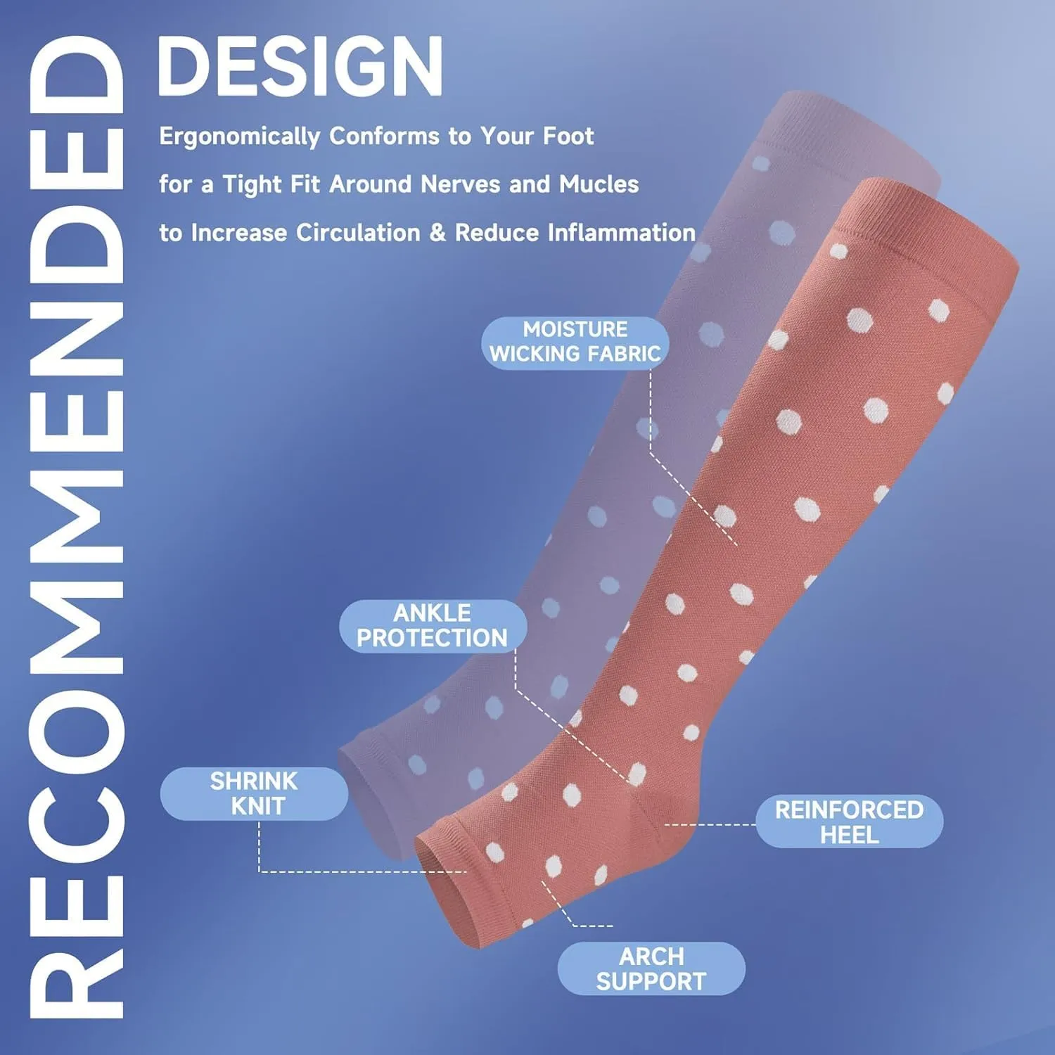 bropite Toeless Compression Socks for Women&Men-2 Pairs Open Toe Compression stocking Support 15-20mmhg Knee High Circulation