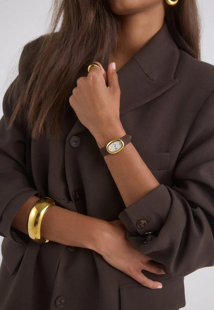 Chocolate Suede Watch Band | Gold