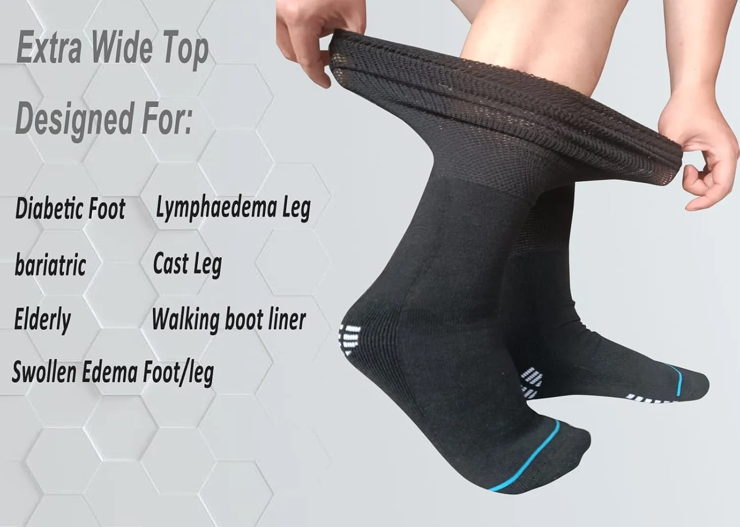 COIYUFUX Extra Width Socks For Bariatric Diabetic For Men Women, Cast Lymphedema Socks for Swollen Foot Ankle 2 Pairs