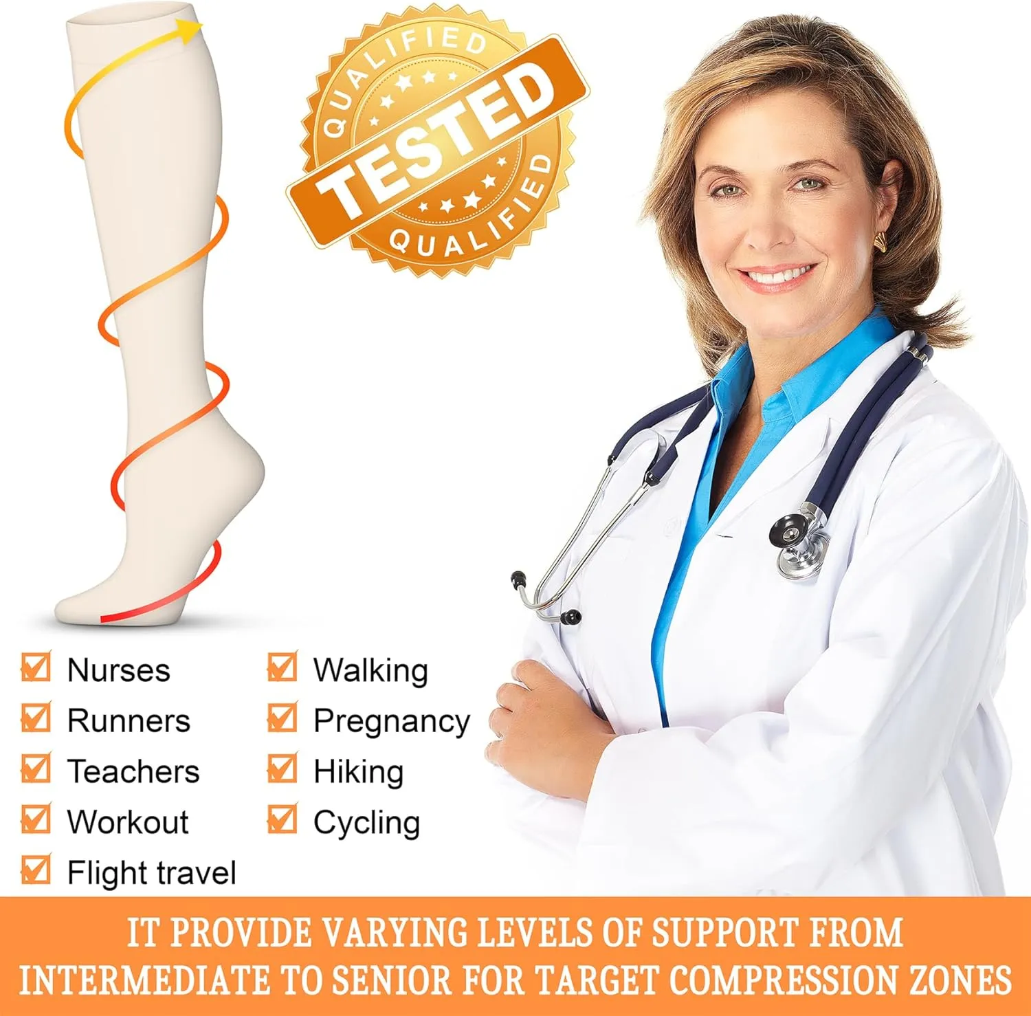 Compression Socks for Women & Men 15-20 mmHg, Best for Medical, Nursing, Running, Athletic, Varicose Veins, Travel