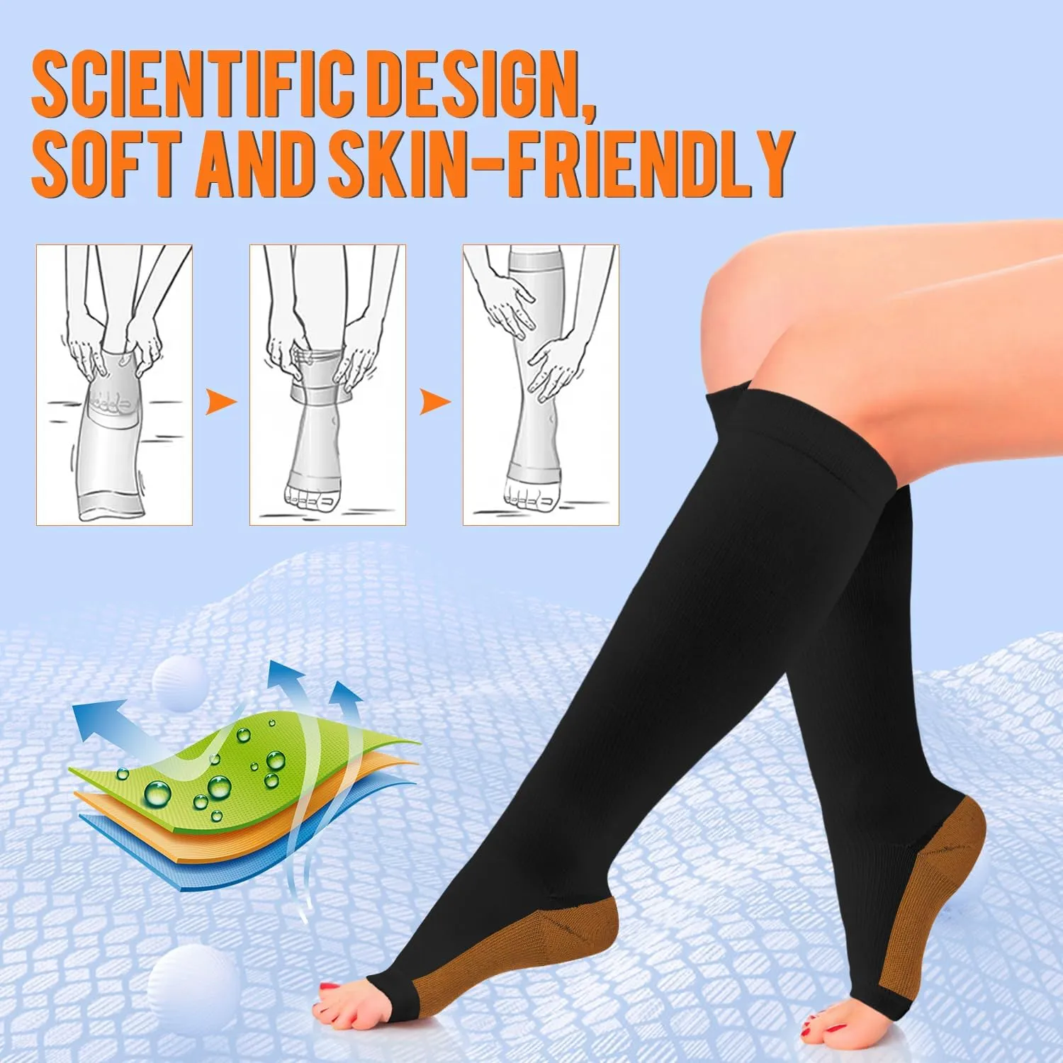 Copper Compression Socks for Women & Men Open Toe 15-20mmHg is Best Support for Circulation Recovery and All Day Wear