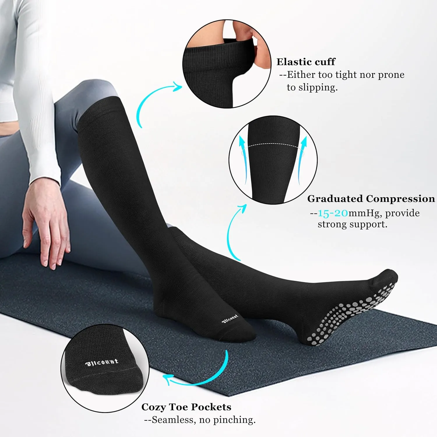 Cotton Compression Socks for Women&Men with Grips Non Slip 15-20mmHg Knee High Cute Sock for Nurses, Pregnancy, Yoga