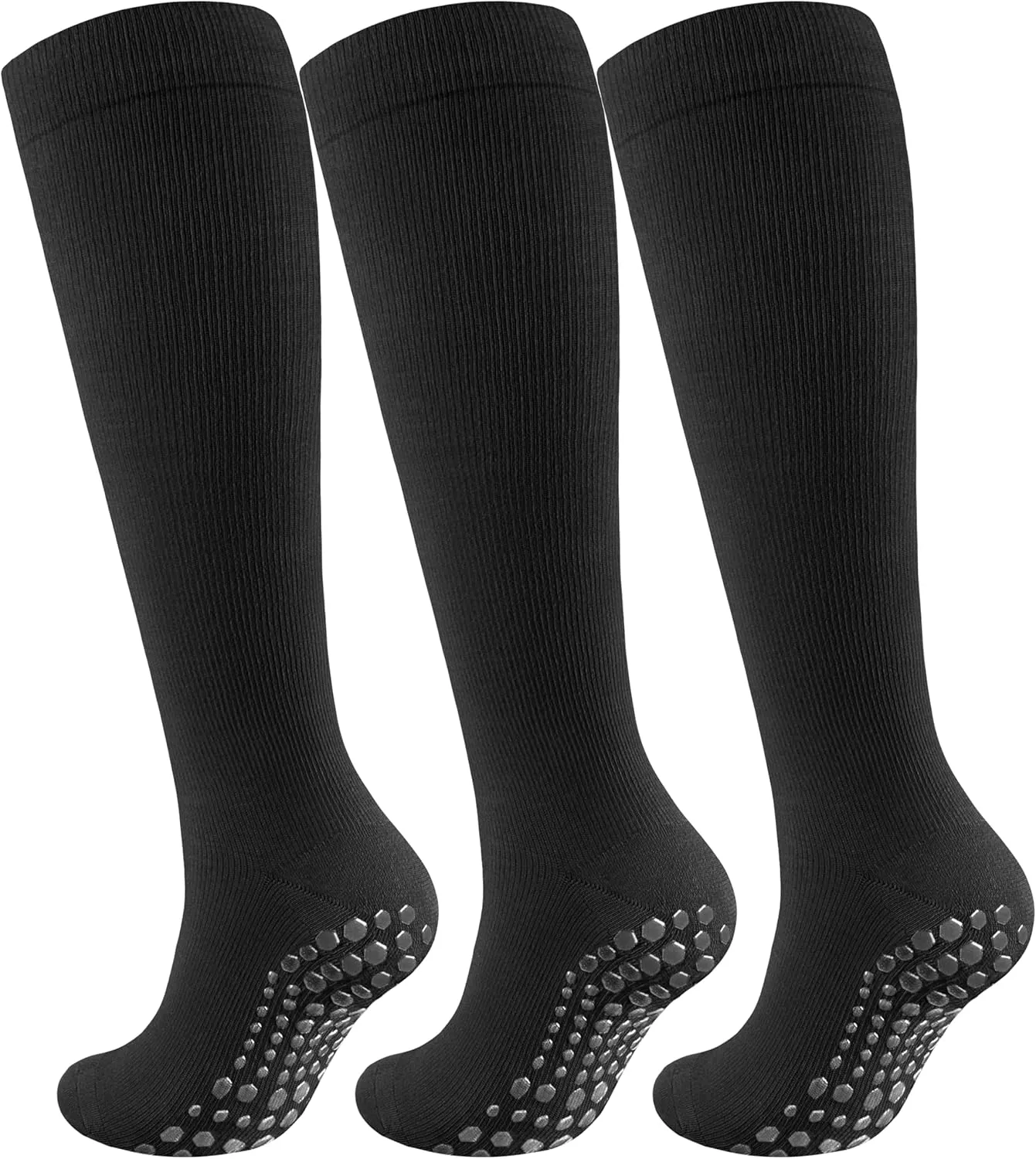 Cotton Compression Socks for Women&Men with Grips Non Slip 15-20mmHg Knee High Cute Sock for Nurses, Pregnancy, Yoga