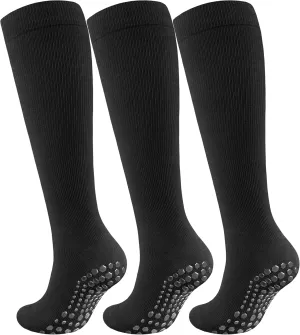 Cotton Compression Socks for Women&Men with Grips Non Slip 15-20mmHg Knee High Cute Sock for Nurses, Pregnancy, Yoga