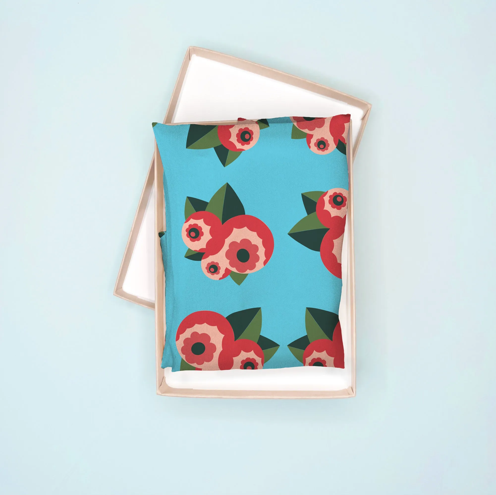 Deco Flowers  square silk scarf in aqua and pink