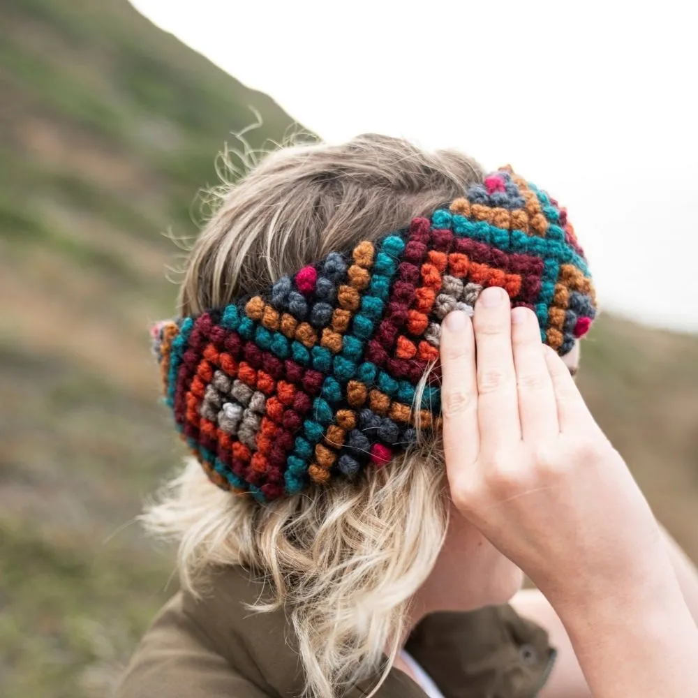 Diamond Hand-knit Ear Warmer - Sunset