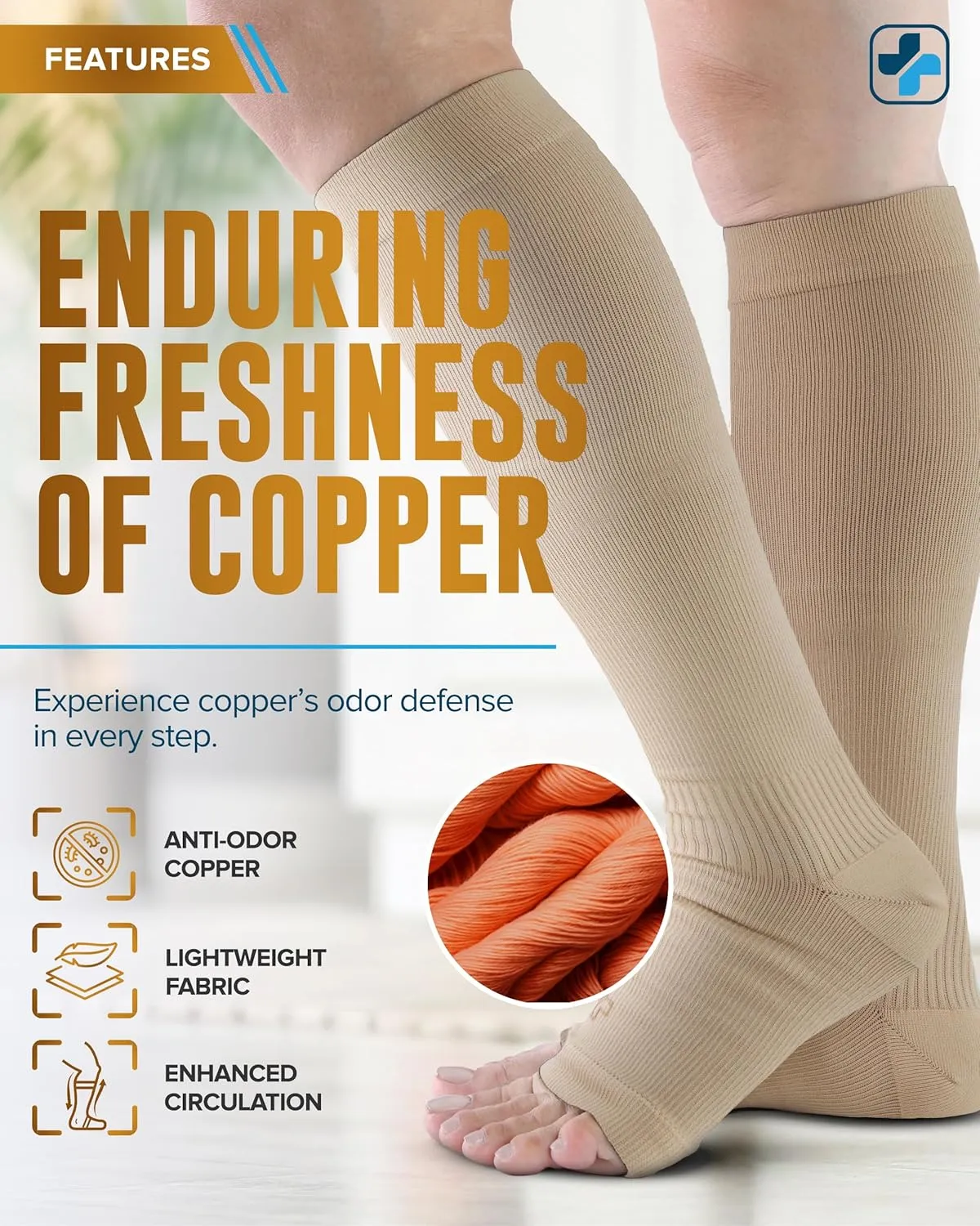 Doctor's Select 3 Pairs Copper Toeless Compression Socks Women & Men - 20-30 mmHg Open Toe, Knee High, Nude Compression Socks, Compression Socks for Women Nude, Tan