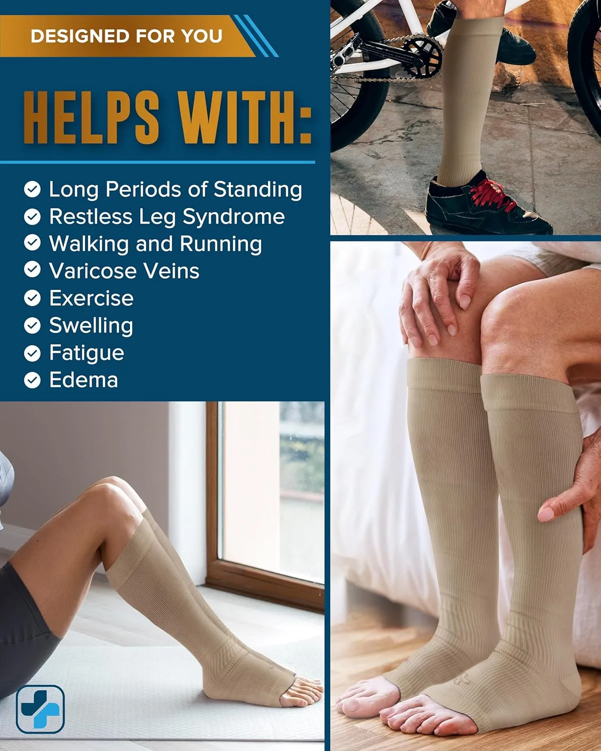 Doctor's Select 3 Pairs Copper Toeless Compression Socks Women & Men - 20-30 mmHg Open Toe, Knee High, Nude Compression Socks, Compression Socks for Women Nude, Tan
