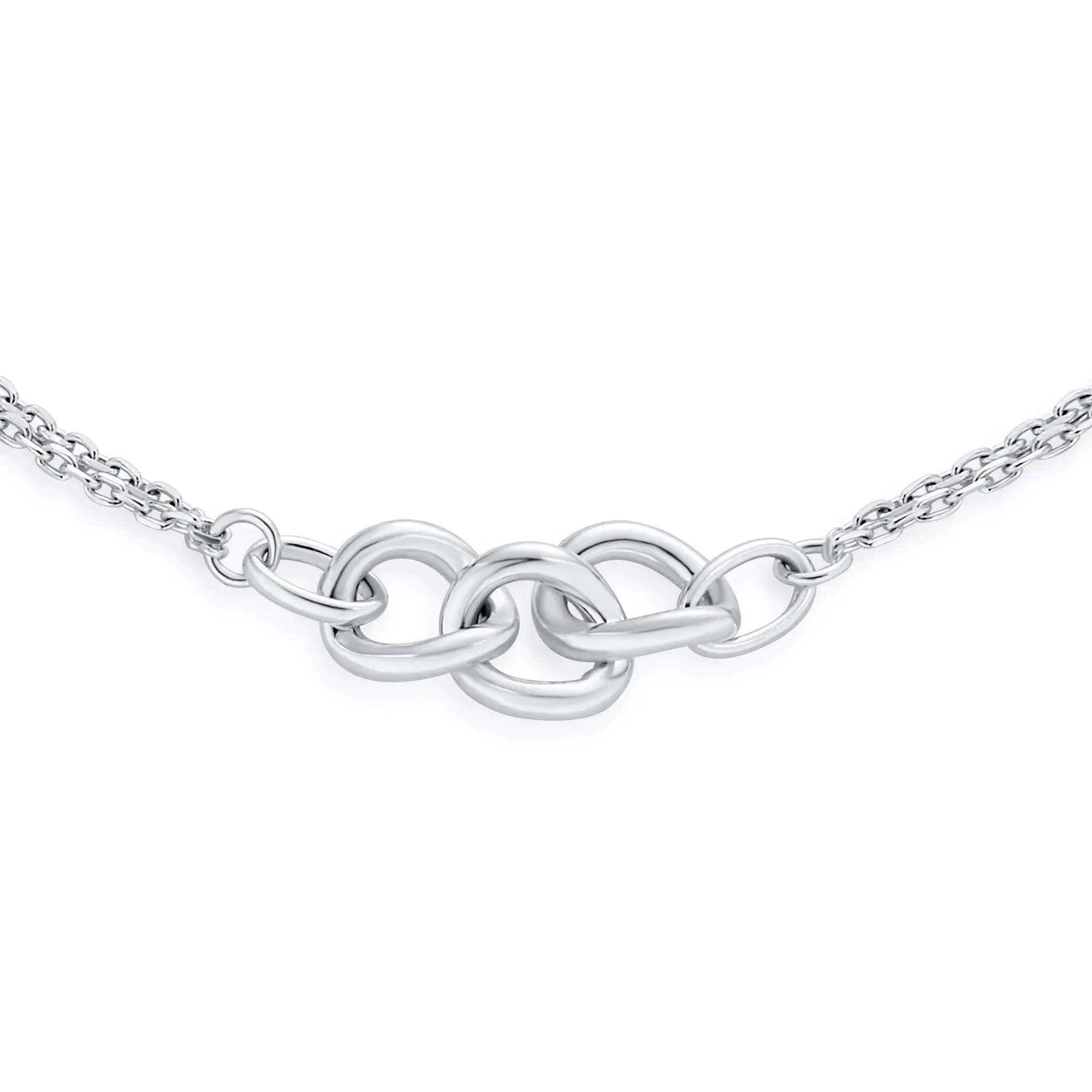 Double Chain Love Interlocking Anklet Ankle Bracelet Sterling Silver 9-10 Inch