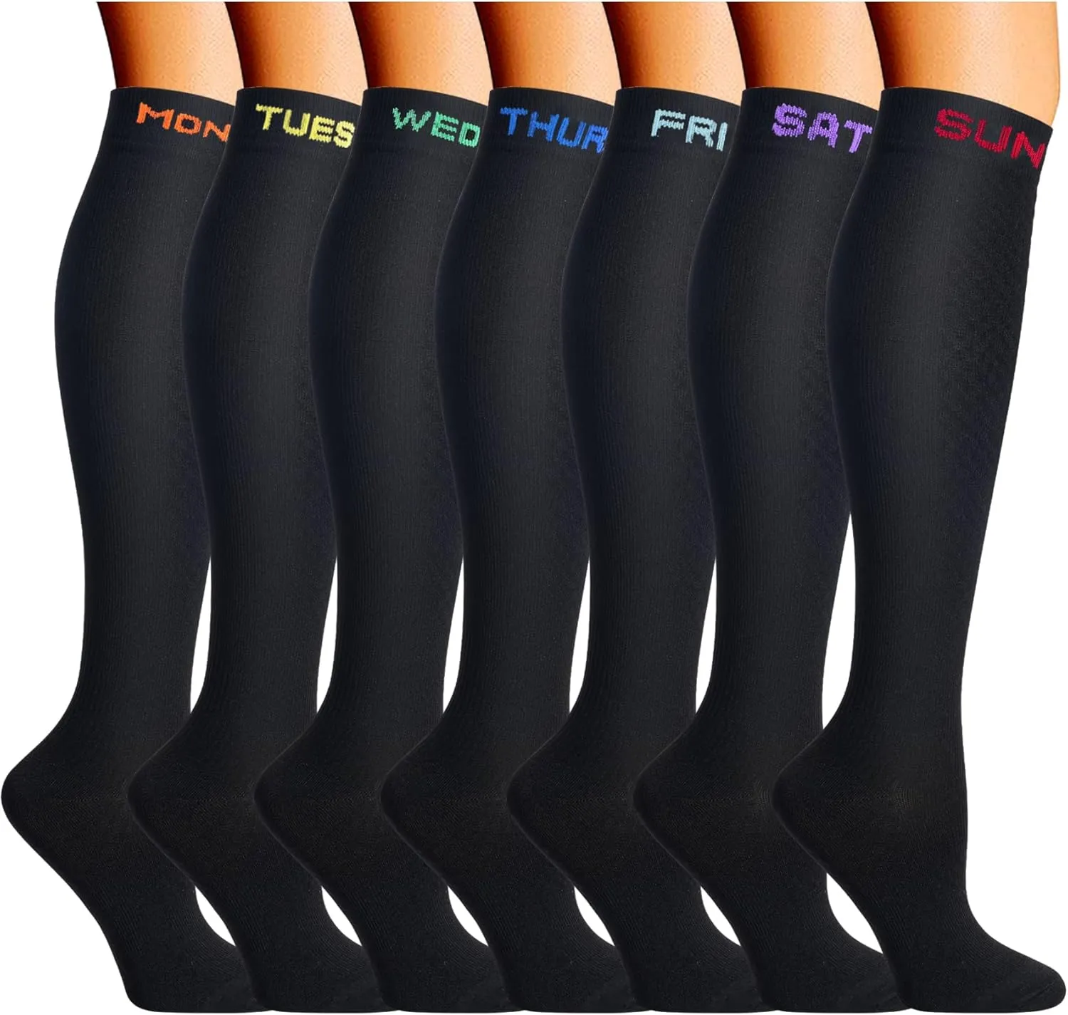 Double Couple 7 Pairs Copper Compression Socks for Men Women 20-30 mmHg Knee High Stockings