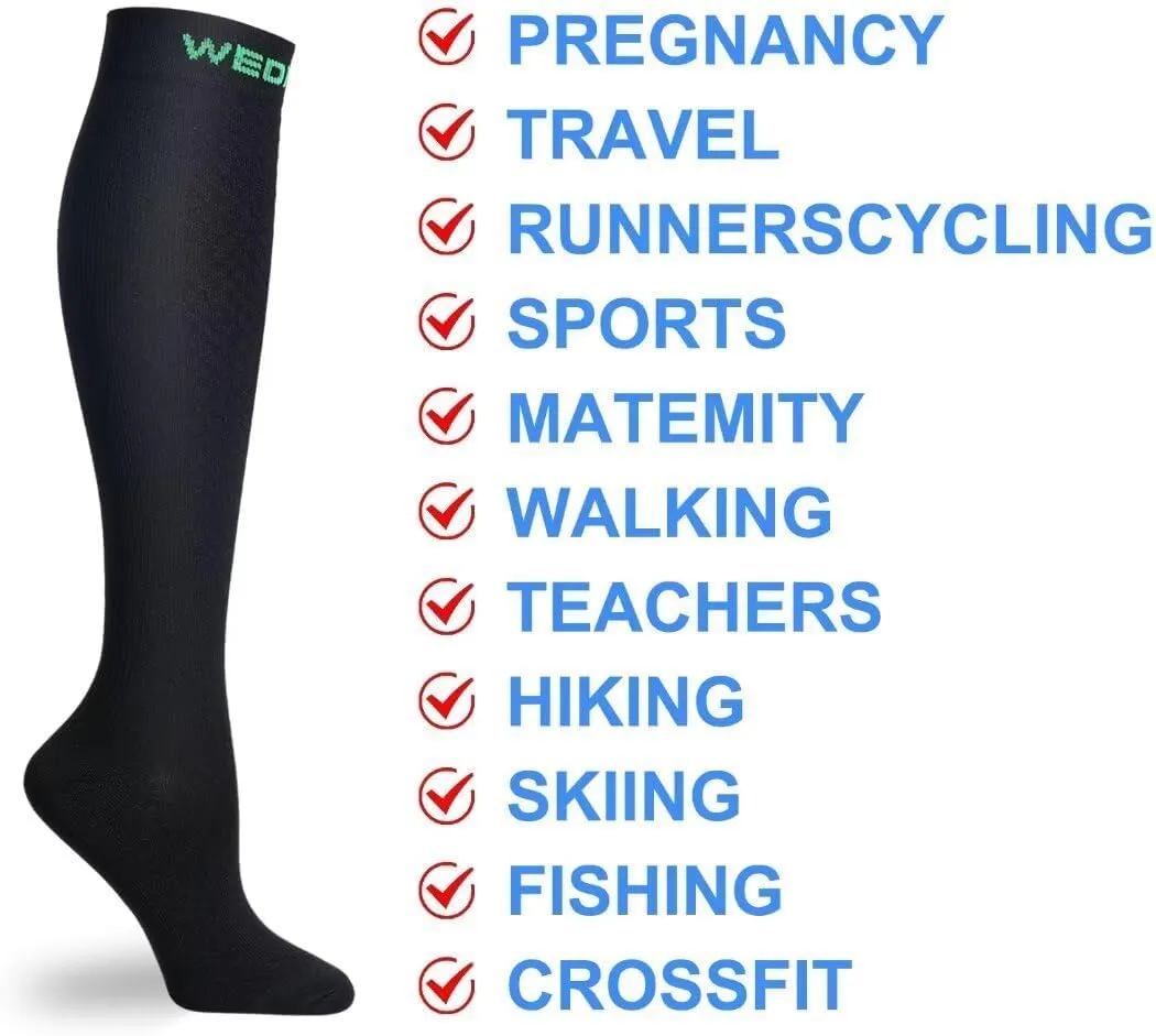 Double Couple 7 Pairs Copper Compression Socks for Men Women 20-30 mmHg Knee High Stockings