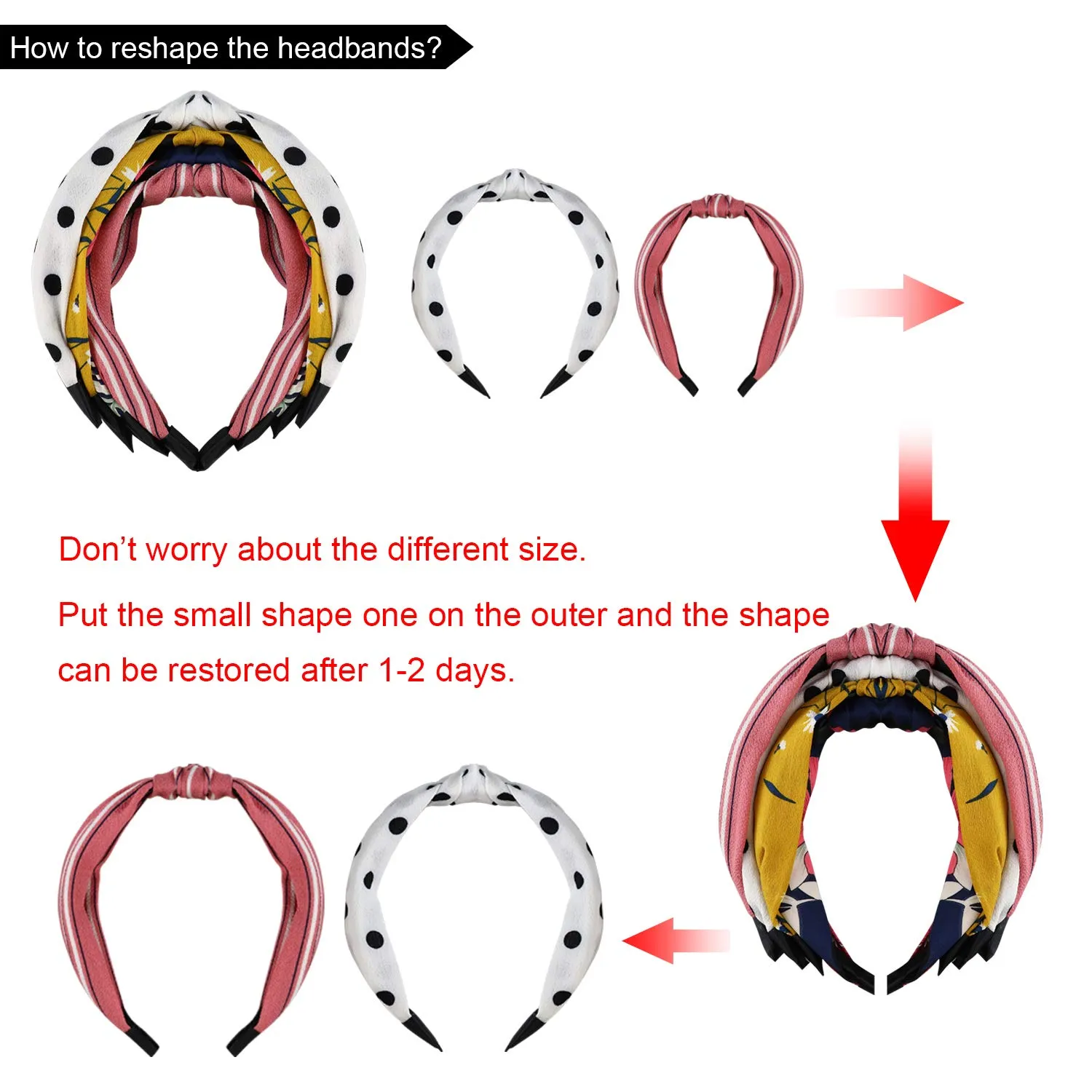 DRESHOW 4 Pack Boho Fashion Turban Headbands for Women Girls Flower Printed Plastic Head Band Vintage Cross Hair Accessories