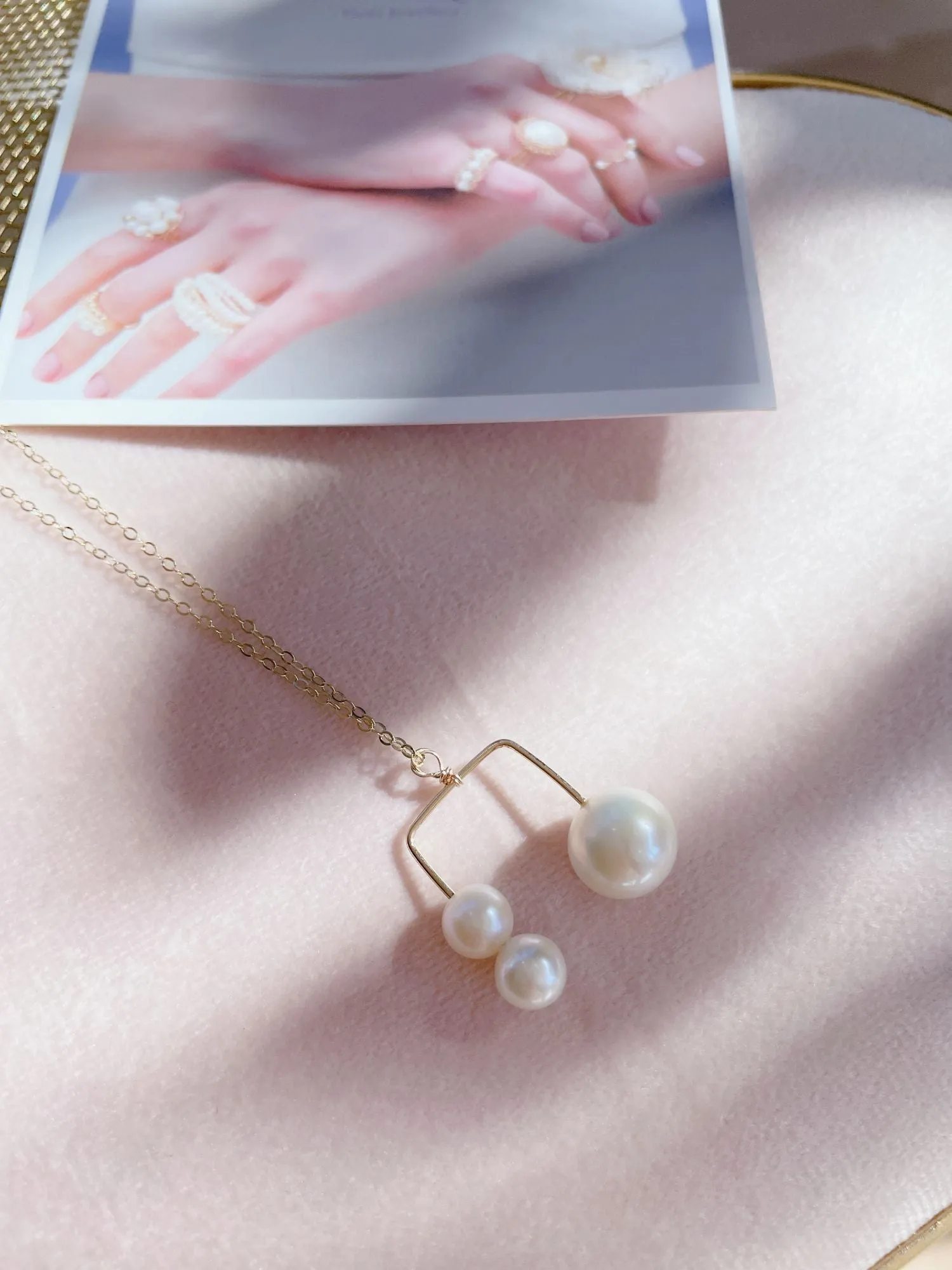 Embellished Series Triple Bead Inverted U Pendant Necklace