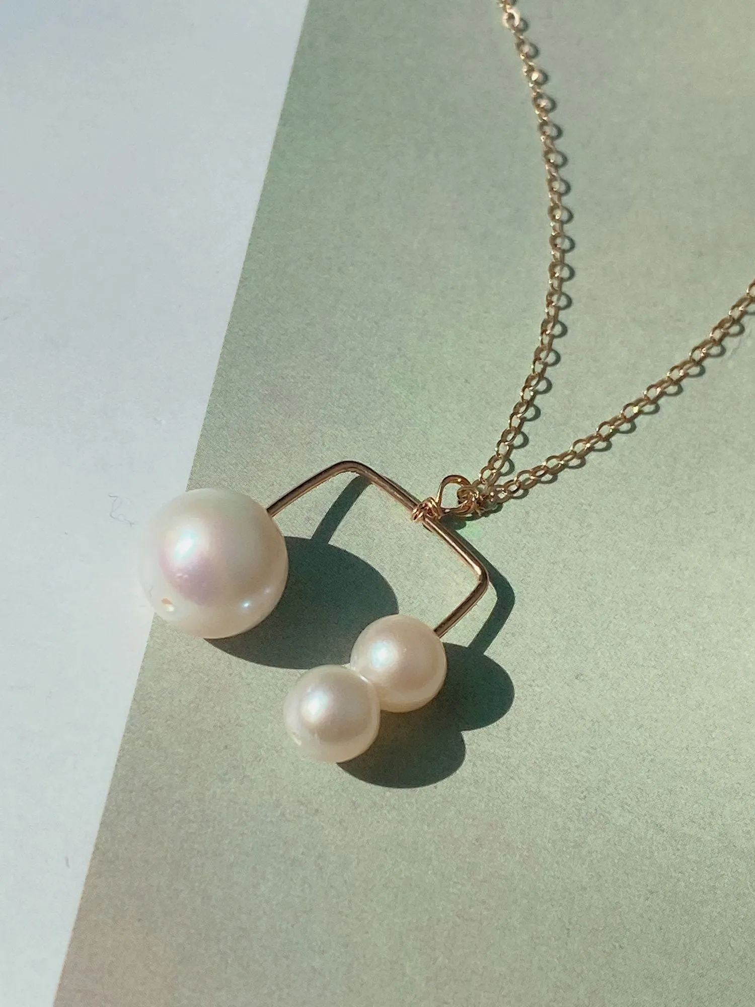 Embellished Series Triple Bead Inverted U Pendant Necklace