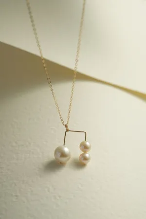 Embellished Series Triple Bead Inverted U Pendant Necklace