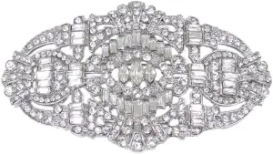 EVER FAITH Austrian Crystal Wedding Art Deco Buckle Brooch Clear