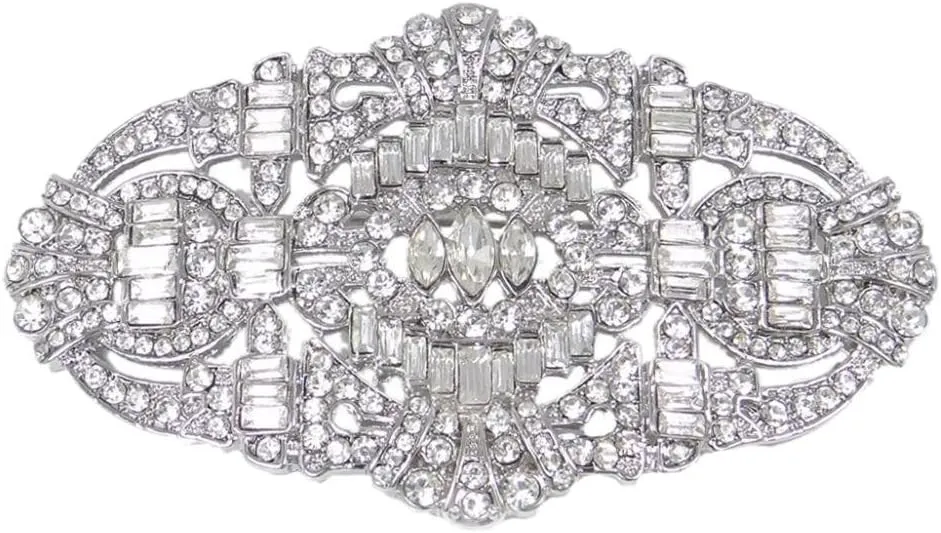 EVER FAITH Austrian Crystal Wedding Art Deco Buckle Brooch Clear