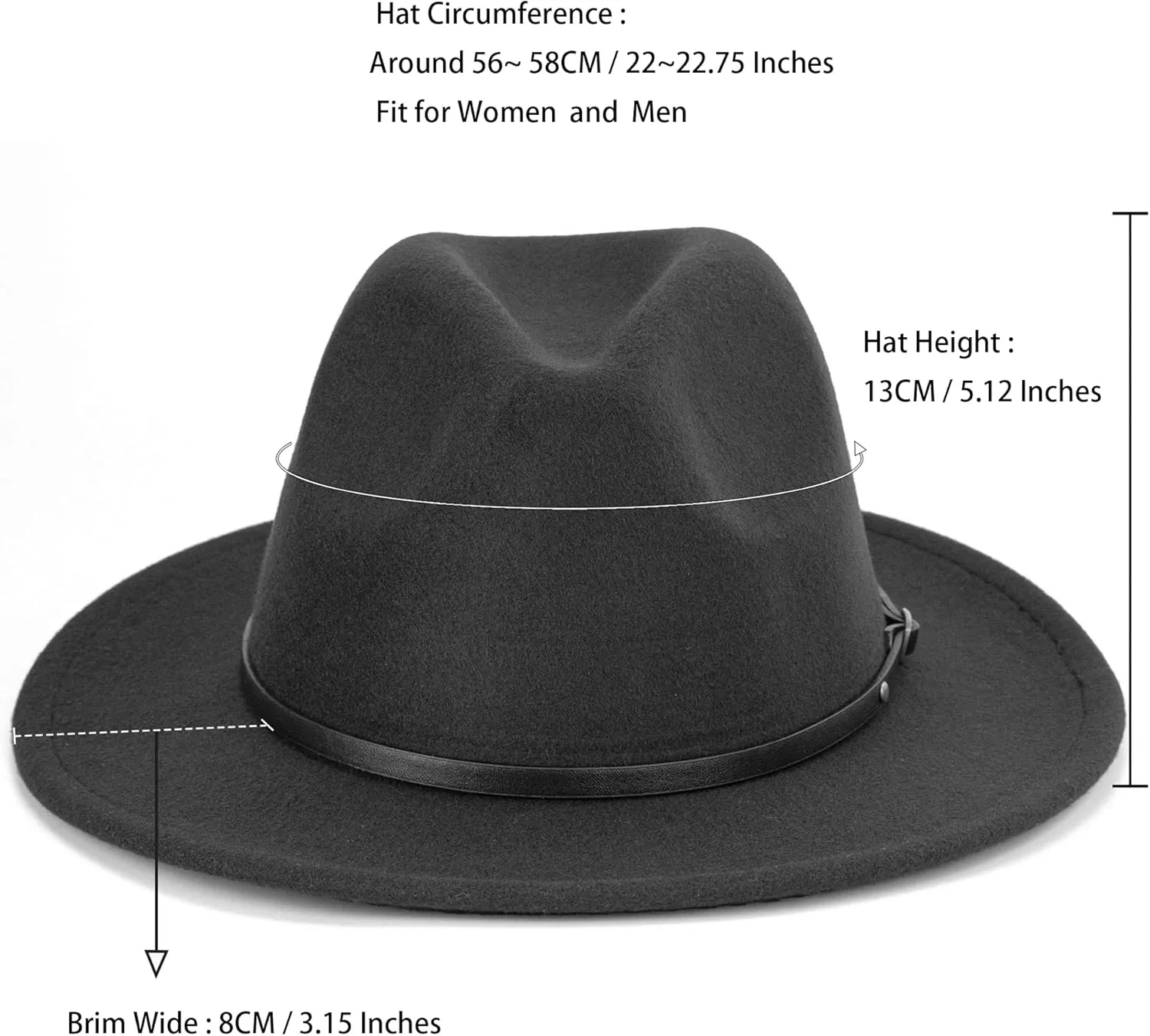 Felt Fedora Hat Womens Classic Hat Wide Brim Jazz Hat with Belt Buckle