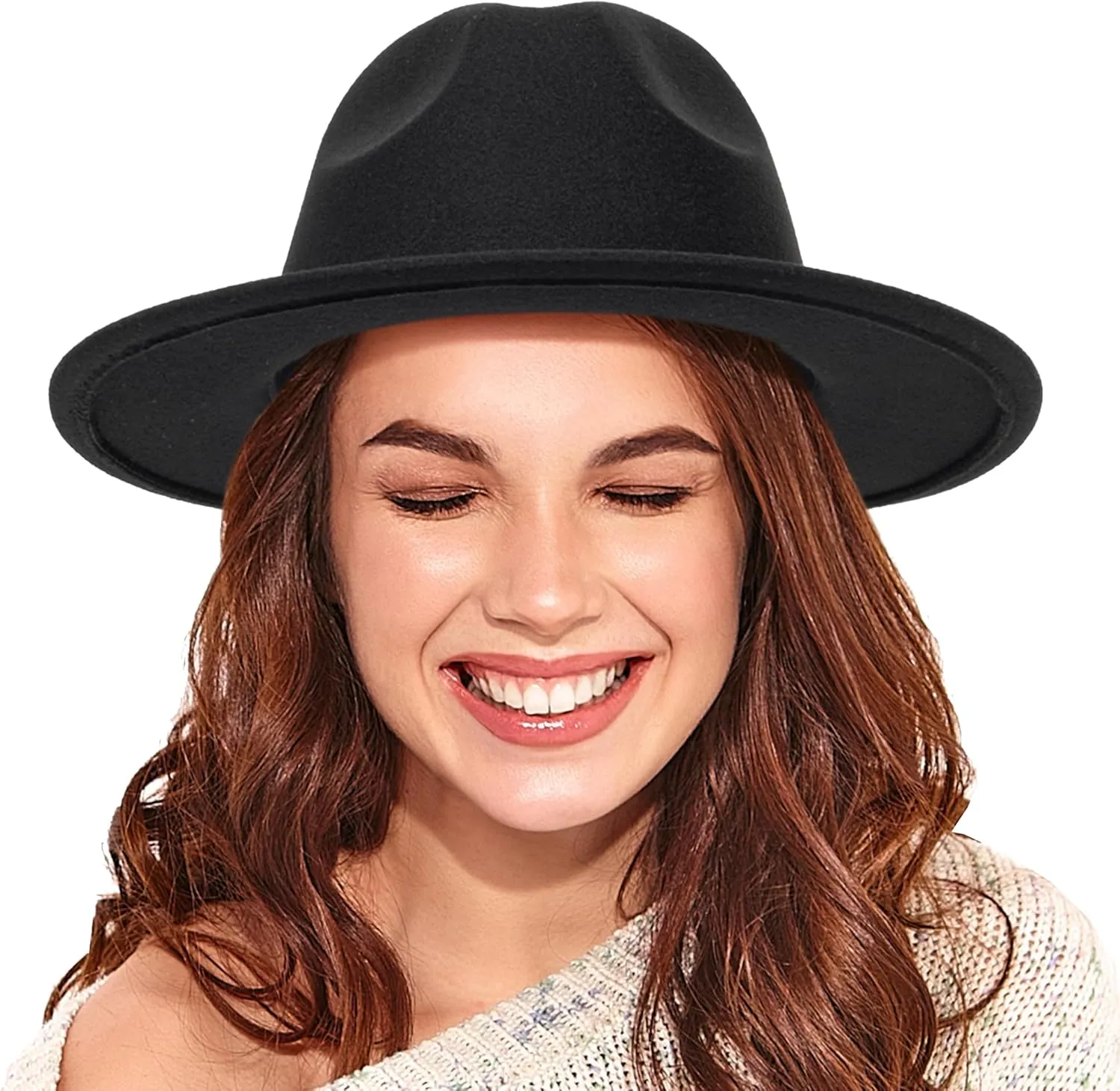 Felt Fedora Hat Womens Classic Hat Wide Brim Jazz Hat with Belt Buckle