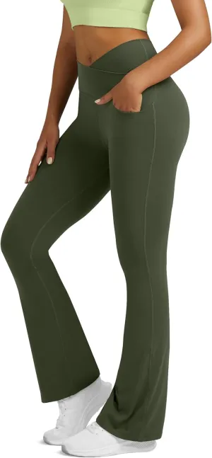 Flare Leggings for Women Yoga Pants with Pockets High Waisted Crossover Flare Leggings Bootcut Casual Yoga Pants