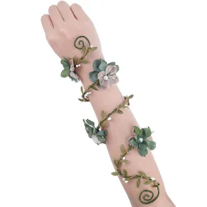 FRESHME Elf Floral Arm Wrap - 1 PC Renaissance Green Flower Bracelet Poison Ivy Costume Forest Mother Nature Elven Arm Cuff Renfaire Cosplay Photoshoot Fantasy Dress Up Prom Accessories for Women