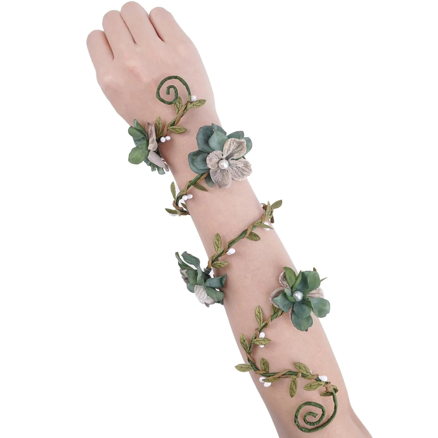 FRESHME Elf Floral Arm Wrap - 1 PC Renaissance Green Flower Bracelet Poison Ivy Costume Forest Mother Nature Elven Arm Cuff Renfaire Cosplay Photoshoot Fantasy Dress Up Prom Accessories for Women
