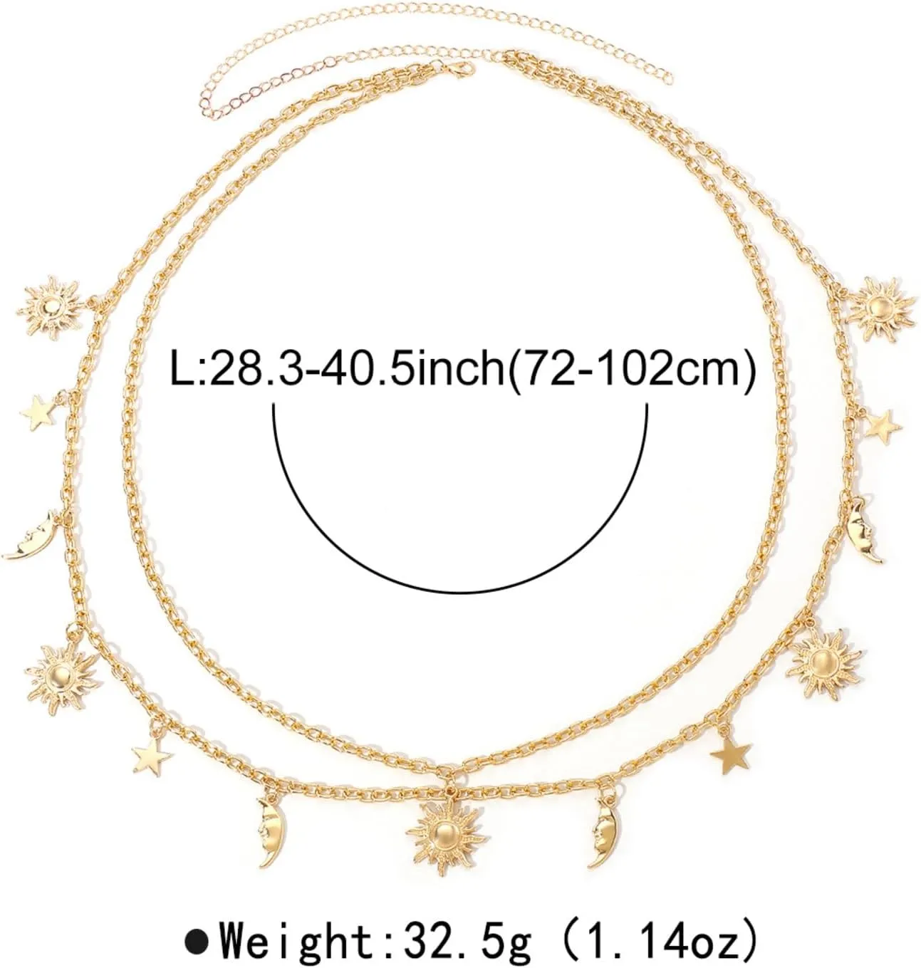Gold Multilayer Waist Chain for Women - Sun Moon Waist Belt Body Chain for Dress Jewelry