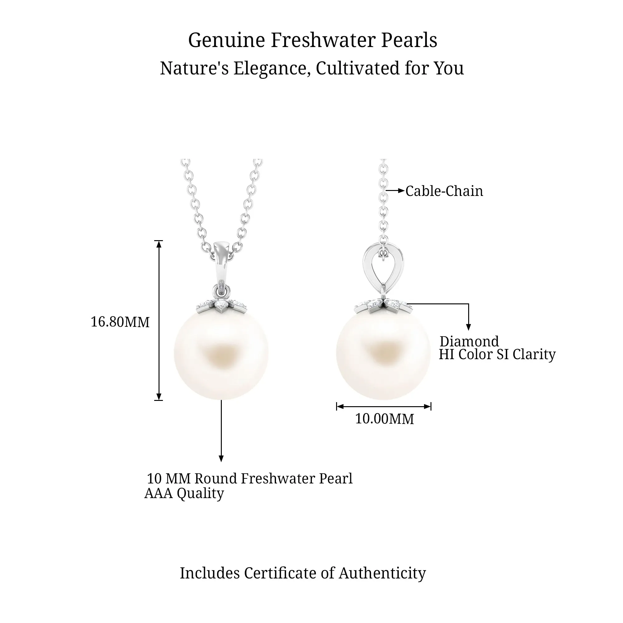 Handpicked Freshwater Pearl Drop Pendant with Diamond