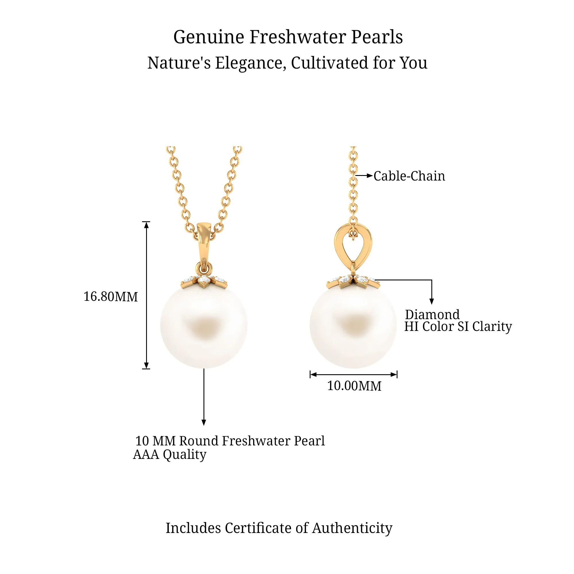 Handpicked Freshwater Pearl Drop Pendant with Diamond