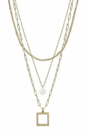 JEWELRY- NECKLACE- LAYERED CHAIN & PEARL