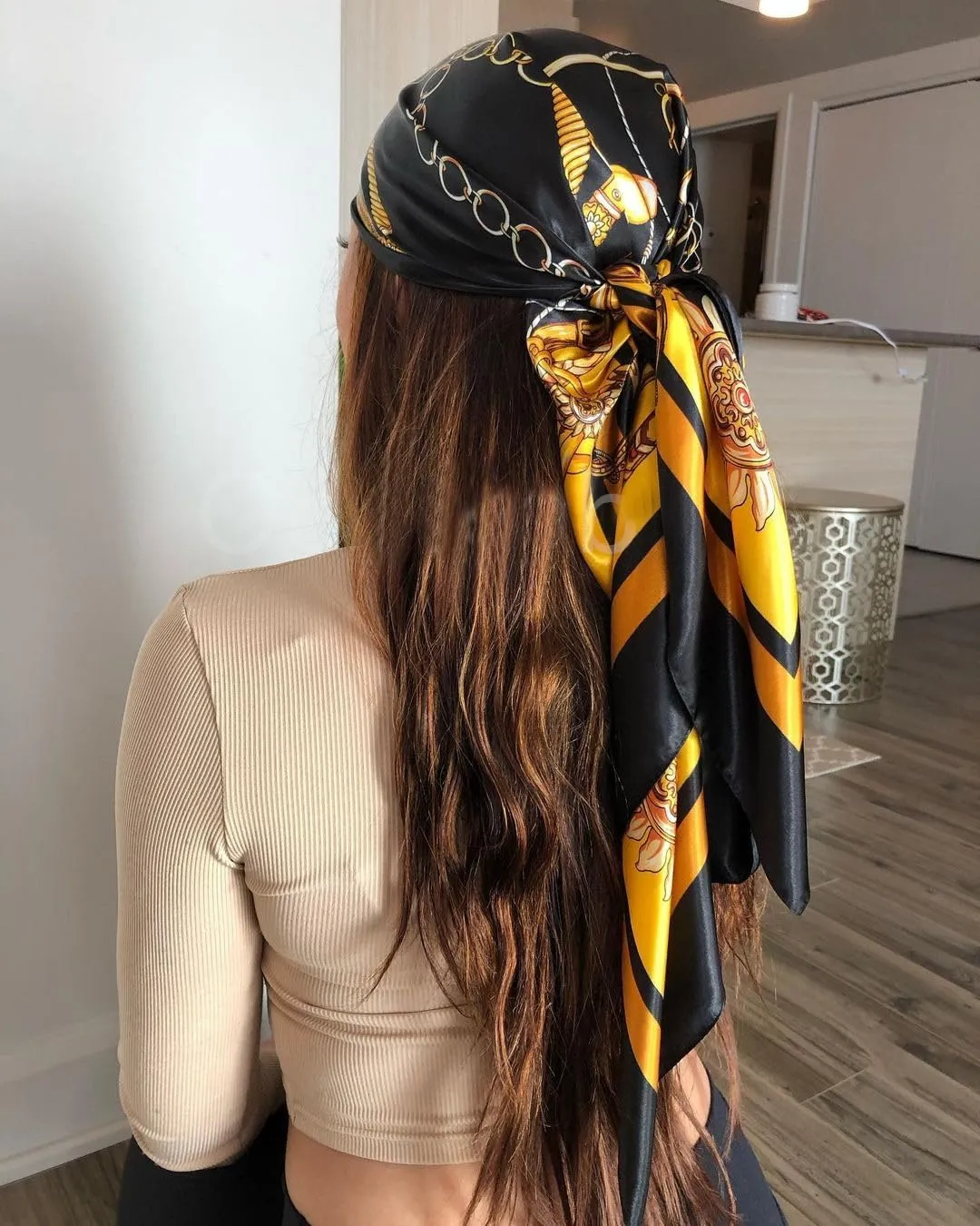 K-Elewon 35" Large Women's Satin Square Silk Feeling Hair Scarf Wrap Headscarf