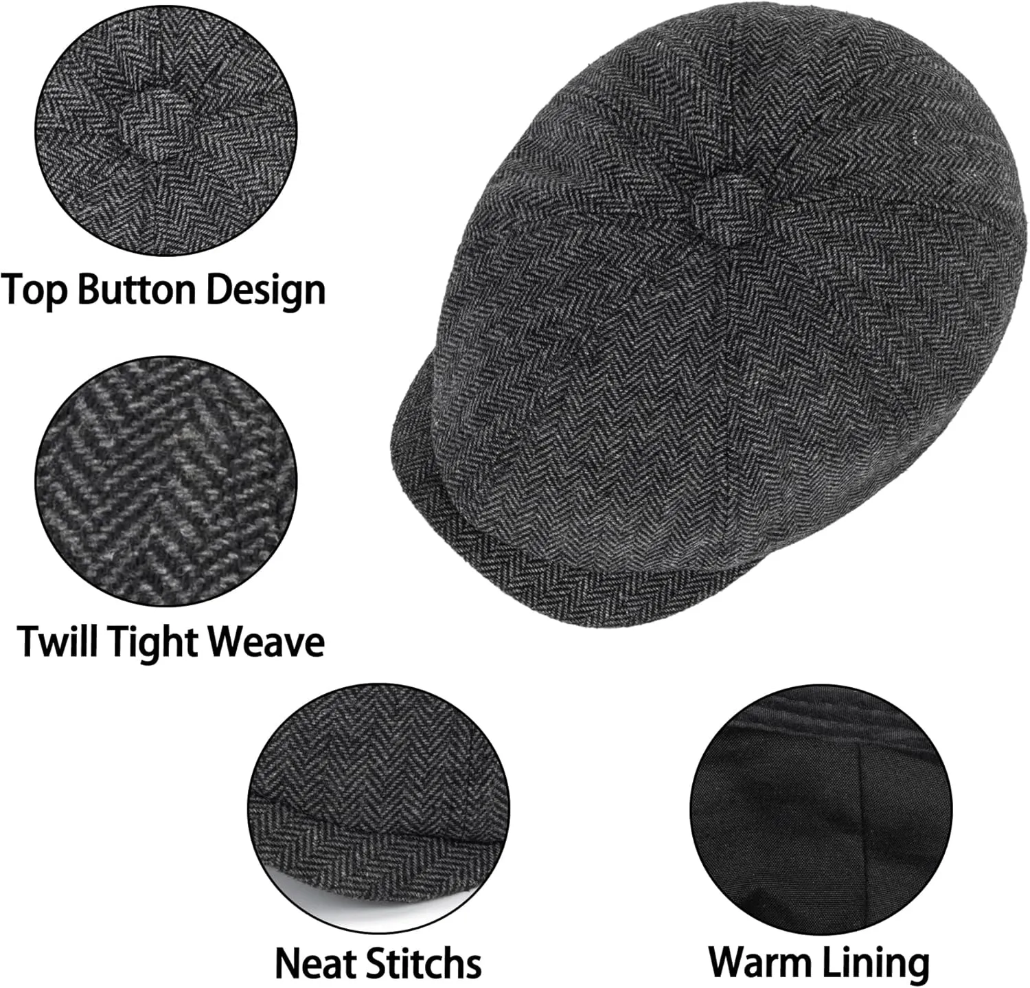 Kids Vintage Newsboy Cap Beret-Cabbie-Hat-Pageboy-Caps Tweed Flat Driver Hat for Boys Girls 4-9 Years