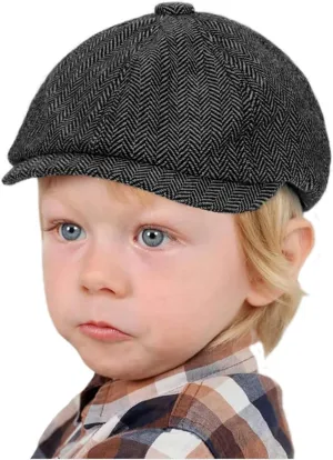 Kids Vintage Newsboy Cap Beret-Cabbie-Hat-Pageboy-Caps Tweed Flat Driver Hat for Boys Girls 4-9 Years