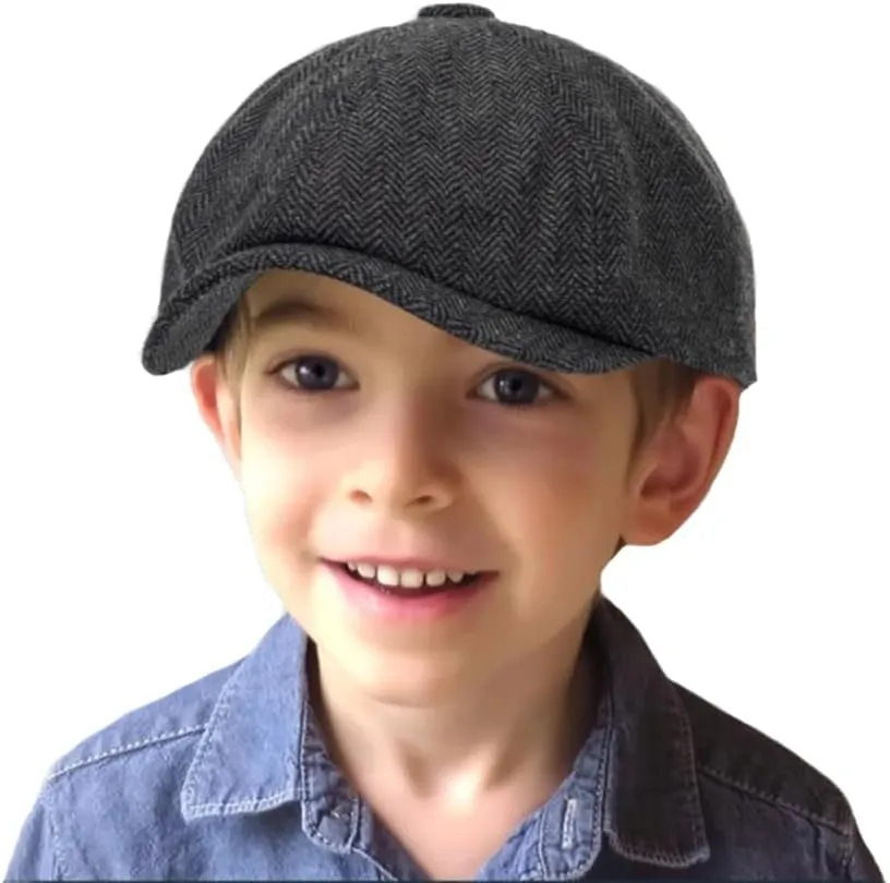 Kids Vintage Newsboy Cap Beret-Cabbie-Hat-Pageboy-Caps Tweed Flat Driver Hat for Boys Girls 4-9 Years