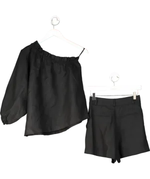 Labeca Black 2-piece Capri One Sleeve Linen Top And Shorts Set UK S