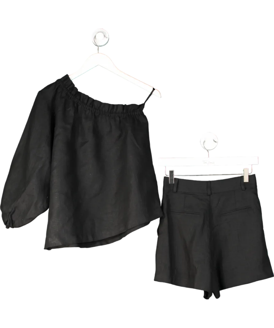 Labeca Black 2-piece Capri One Sleeve Linen Top And Shorts Set UK S